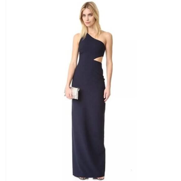 CINQ a SEPT Navy Leonella One Shoulder Long Maxi Dress Size 8 - Picture 1 of 10